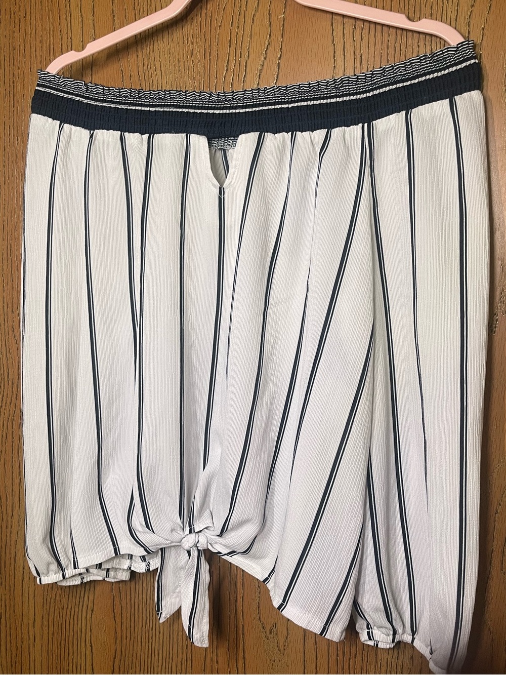 Striped Tie-Front Women's Blouse in White and Navy